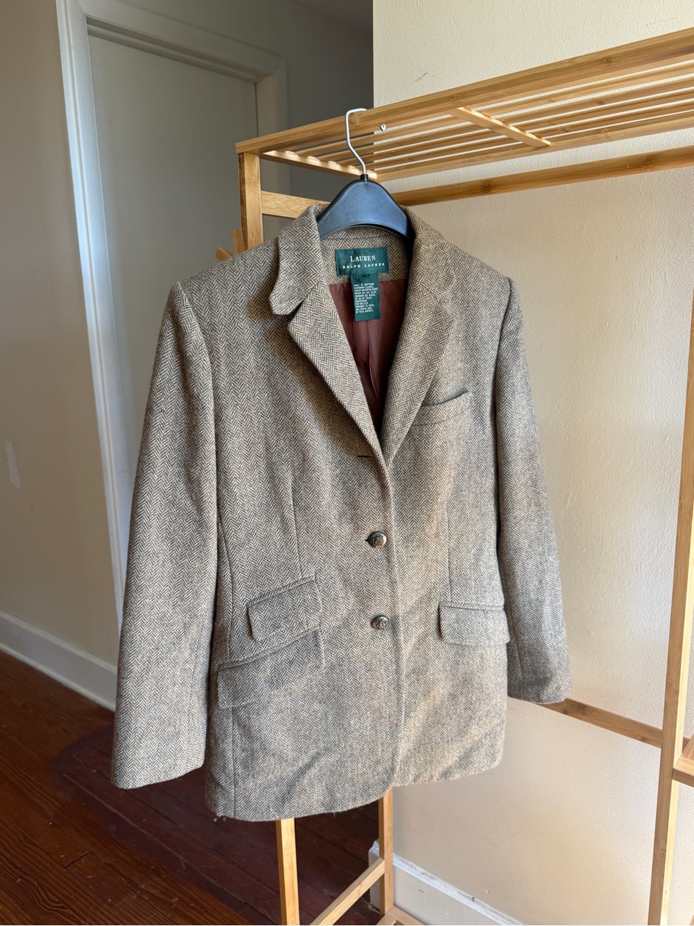 Lauren Ralph Lauren Women's Brown Herringbone Wool Blazer